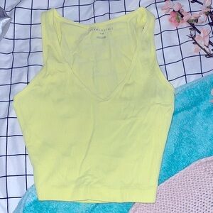 Yellow Aeropostale v-neck line ribbed crop top